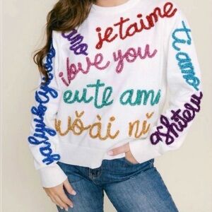 Queen of Sparkles I Love You Tinsel Word Sweater